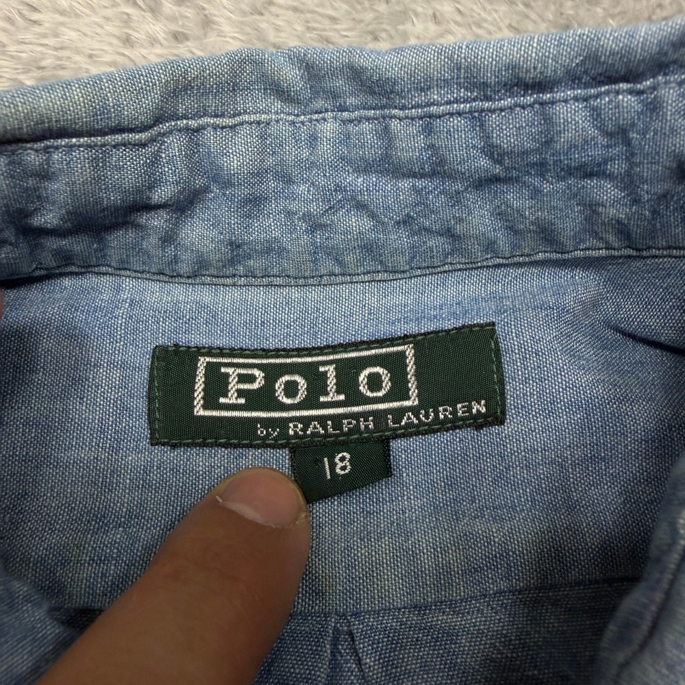 Vintage Polo Ralph Lauren Button Down Shirt Womens M Blue Chambray Pony 80s READ - Picture 6 of 12